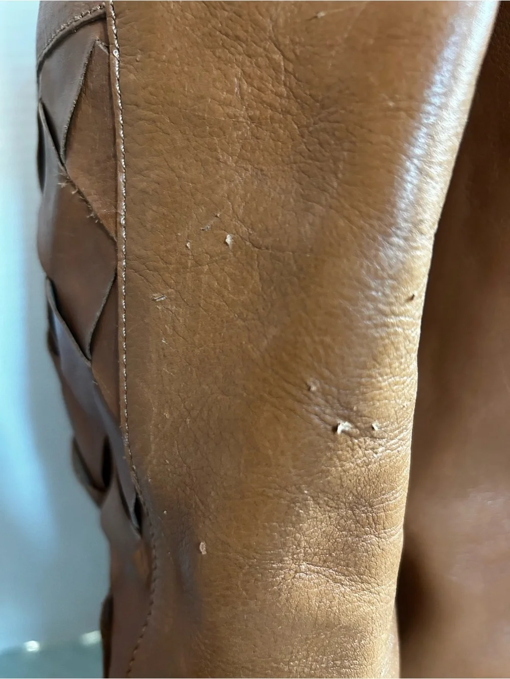Women's Over-the-Knee Tan Leather Boots with Woven Side Detail